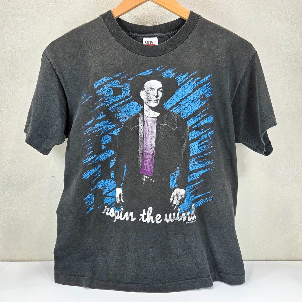 Vintage 1991 Garth Brooks Ropin the Wind Tour Concert T Shirt Faded Black Sz L